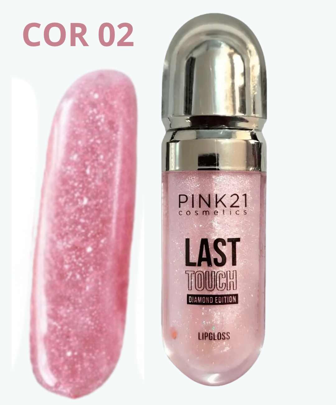 Lip Gloss Last Touch Silver Pink 21 – Brilho Intenso com Glitter CS4844