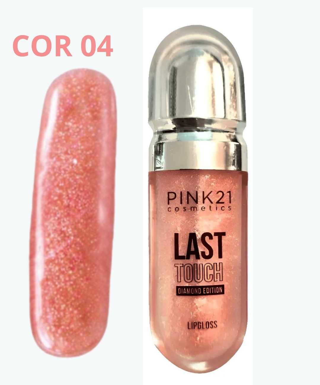 Lip Gloss Last Touch Silver Pink 21 – Brilho Intenso com Glitter CS4844