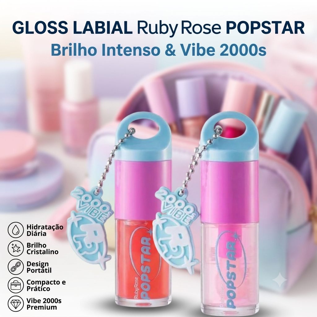 Gloss Labial Ruby Rose Popstar - Brilho Intenso &amp; Vibe 2000s