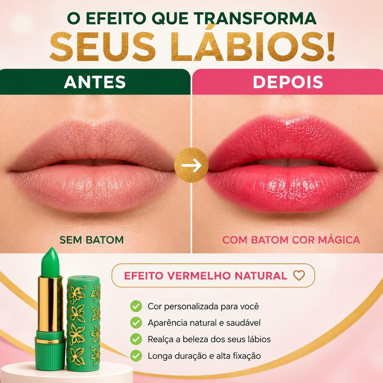 Kit com Duas unidades Batom Mágico Que Muda de Cor com o PH - Hidratação e Longa Duração