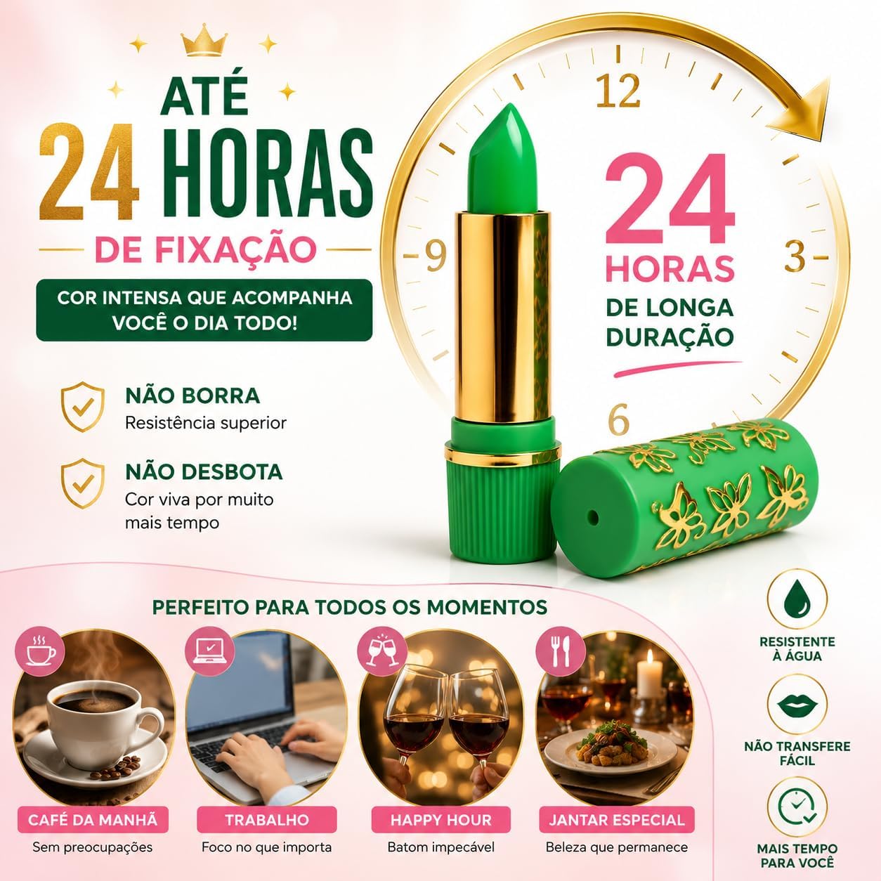 Kit com Duas unidades Batom Mágico Que Muda de Cor com o PH - Hidratação e Longa Duração