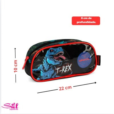 Mochila de Rodinhas Infantil Luxcel Up4You T-Rex com Lancheira – Dinossauro Estampado, Resistente e Divertida
