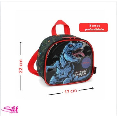 Mochila de Rodinhas Infantil Luxcel Up4You T-Rex com Lancheira – Dinossauro Estampado, Resistente e Divertida
