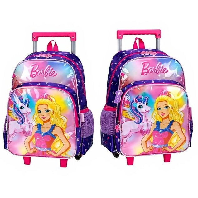 Mochila Escolar Barbie com Rodinhas Luxcel Roxa – Ideal para Meninas na Volta às Aulas