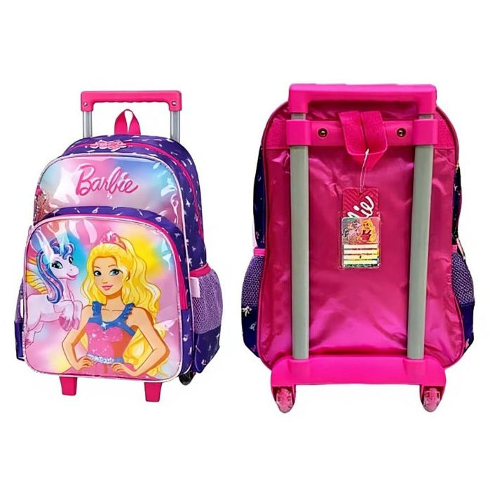 Mochila Escolar Barbie com Rodinhas Luxcel Roxa – Ideal para Meninas na Volta às Aulas