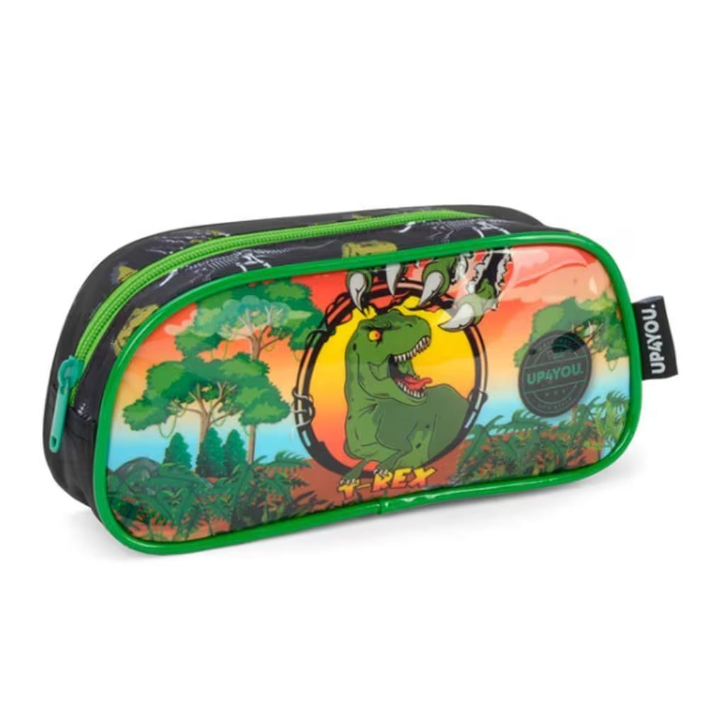 Mochila Escolar Infantil T-Rex Rodinhas Luxcel + Lancheira Térmica e Estojo Menino Top