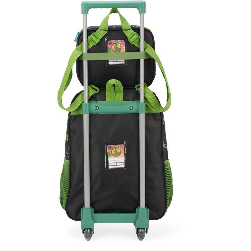 Mochila Escolar Infantil T-Rex Rodinhas Luxcel + Lancheira Térmica e Estojo Menino Top