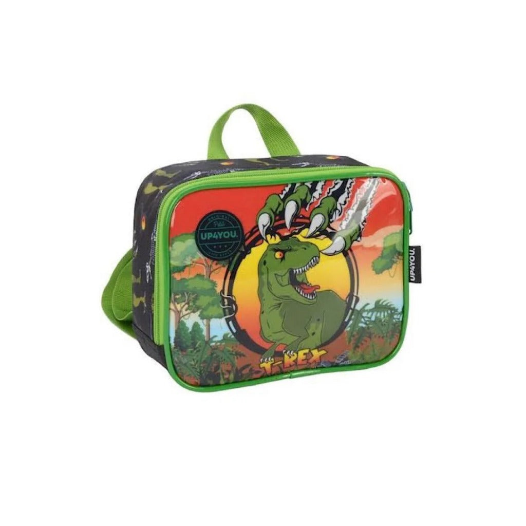Mochila Escolar Infantil T-Rex Rodinhas Luxcel + Lancheira Térmica e Estojo Menino Top