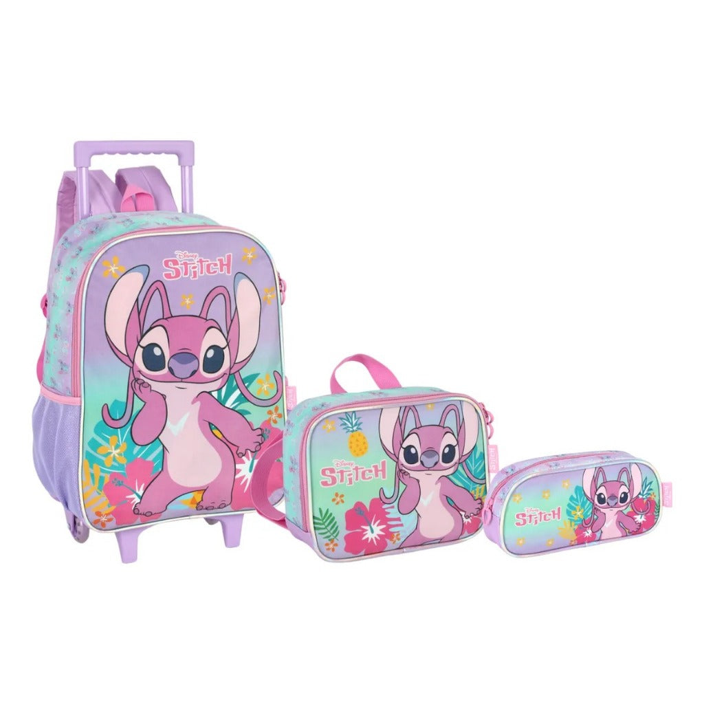 Mochila de Rodinha Stitch Luxcel Kit Escolar 3 Peças Lancheira Estojo Original Coleção 2026 Infantil