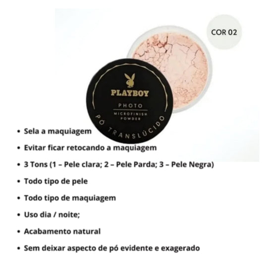 Pó Translúcido Misto Playboy Professional Matte Facial 16g Antioleosidade Selagem de Maquiagem Skin Care Resistente
