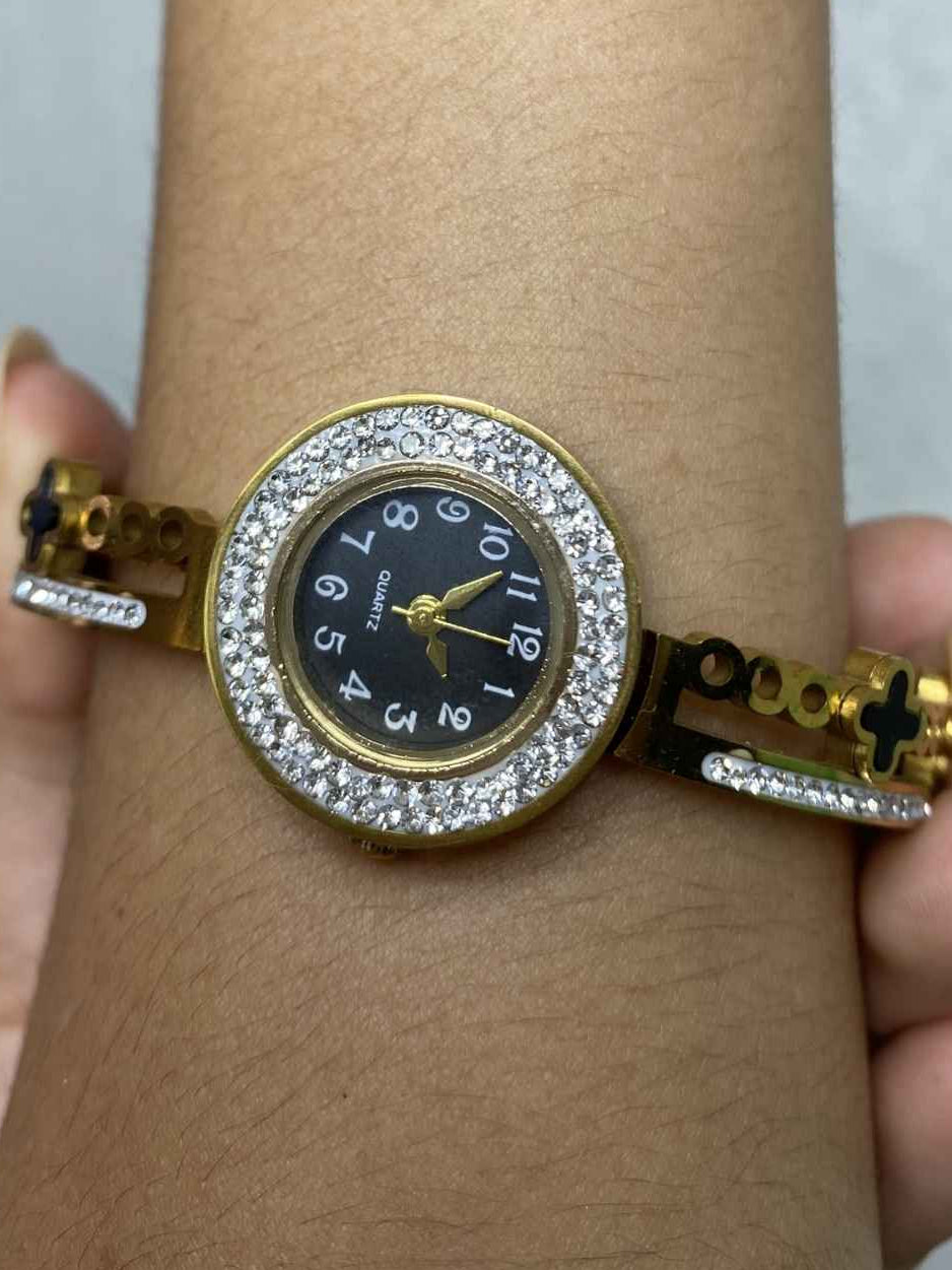 Relogio Feminino Luxo Aco Inoxidavel Nao Escurece Cravejado Bracelete Pulseira Bangle Prova Dagua Top