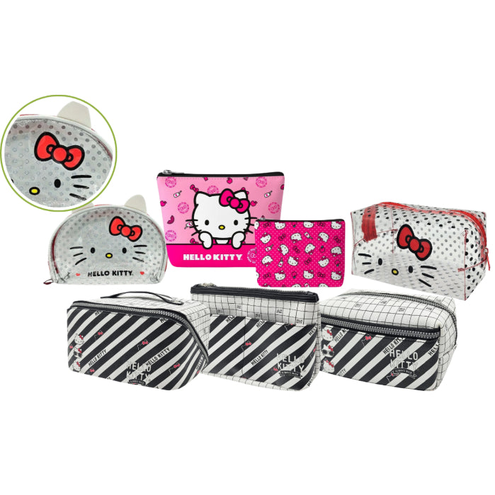 Necessaire Hello Kitty Feminina Estojo Maquiagem Organização Viagem Transparente Poá Zíper Duplo Kit 2 Unidades Luxo
