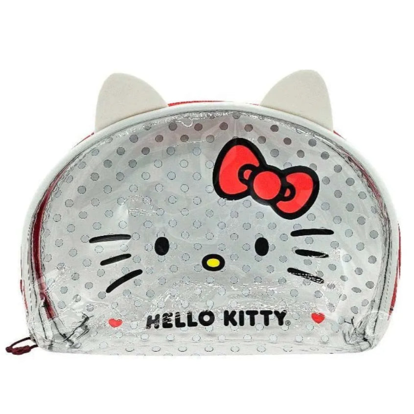 Necessaire Hello Kitty Feminina Estojo Maquiagem Organização Viagem Transparente Poá Zíper Duplo Kit 2 Unidades Luxo