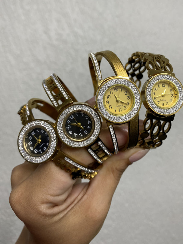 Relogio Feminino Luxo Aco Inoxidavel Nao Escurece Cravejado Bracelete Pulseira Bangle Prova Dagua Top