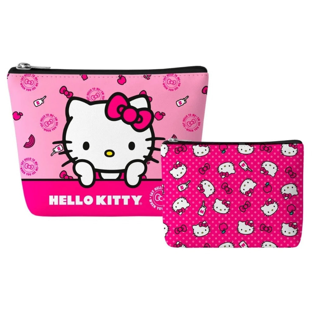 Necessaire Hello Kitty Feminina Estojo Maquiagem Organização Viagem Transparente Poá Zíper Duplo Kit 2 Unidades Luxo