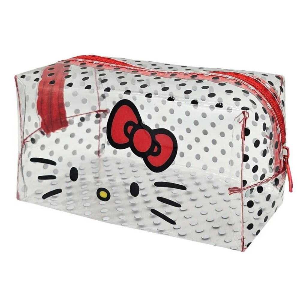 Necessaire Hello Kitty Feminina Estojo Maquiagem Organização Viagem Transparente Poá Zíper Duplo Kit 2 Unidades Luxo