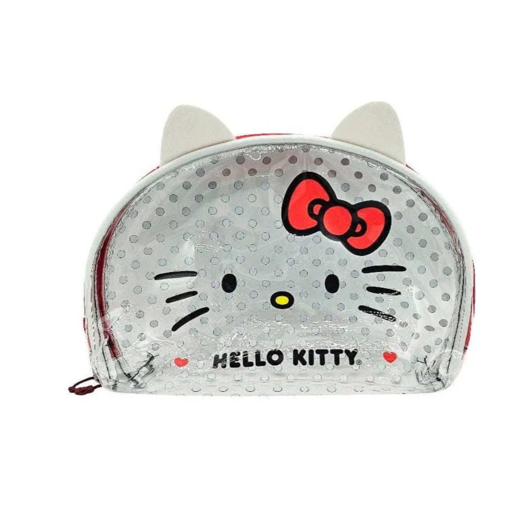 Necessaire Hello Kitty Feminina Estojo Maquiagem Organização Viagem Transparente Poá Zíper Duplo Kit 2 Unidades Luxo