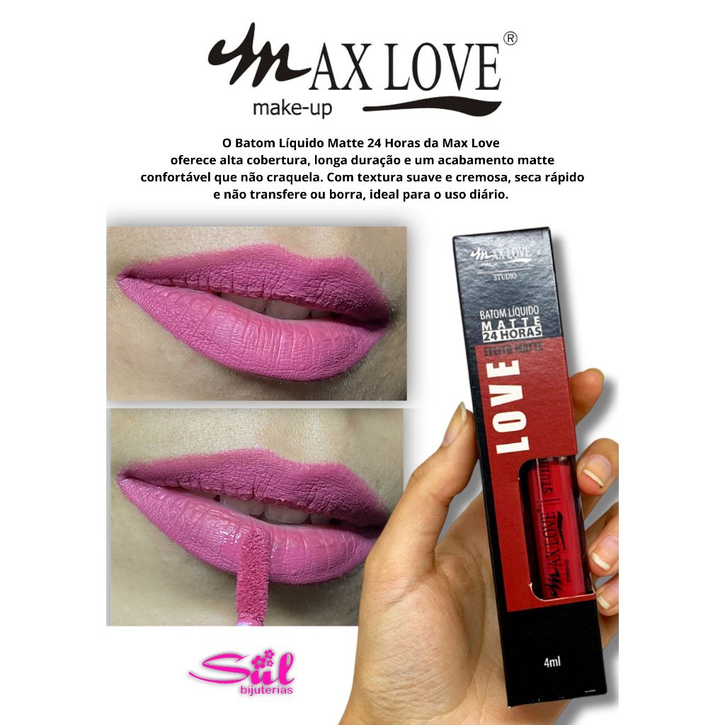 Batom Líquido Matte 24 Horas Max Love Cores 33 a 38 Não Transfere Original