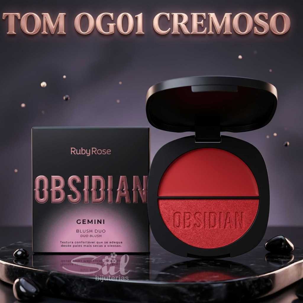 Blush Duo Ruby Rose Obsidian Pigmentado Efeito Natural Longa Duração Ideal Para Make Dia A Dia Luxo