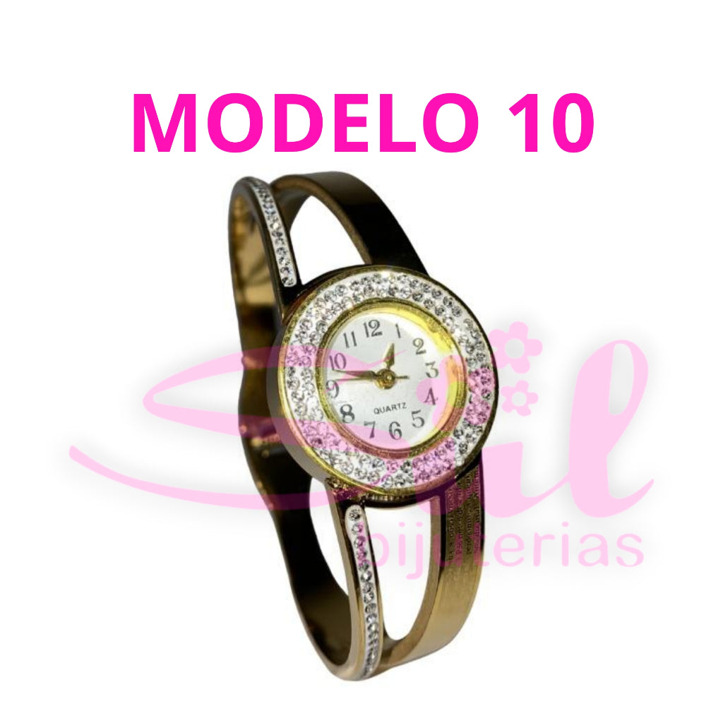 Relogio Feminino Luxo Aco Inoxidavel Nao Escurece Cravejado Bracelete Pulseira Bangle Prova Dagua Top