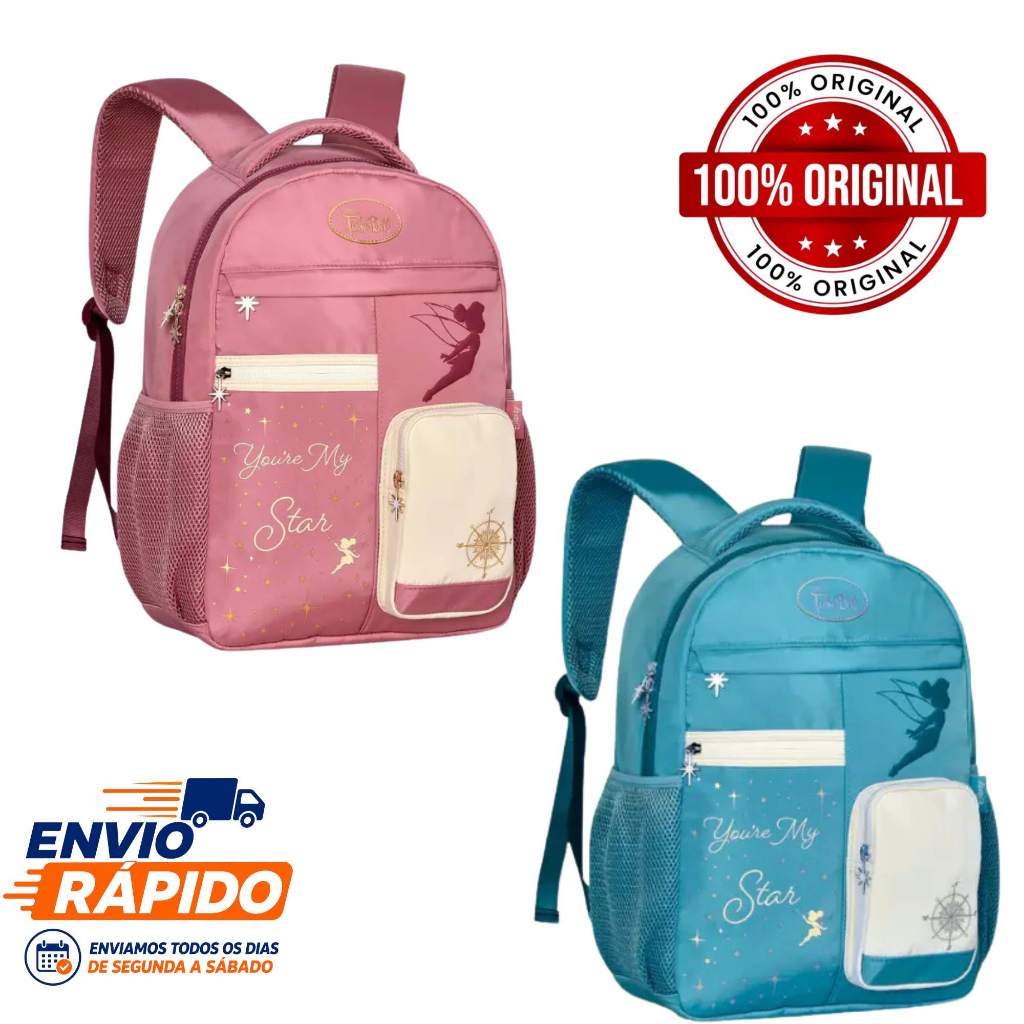 Mochila Escolar Feminina grande tinker bell Sininho
