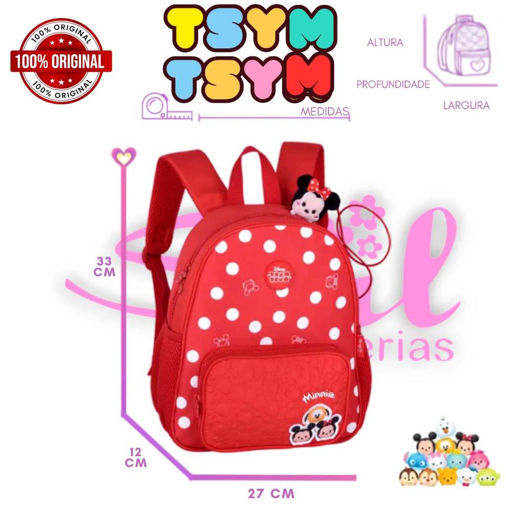 Mochila Infantil Escolar Disney Minnie Tsum Tsum Original Clio Bolsa Feminina Escolar 13 Polegadas