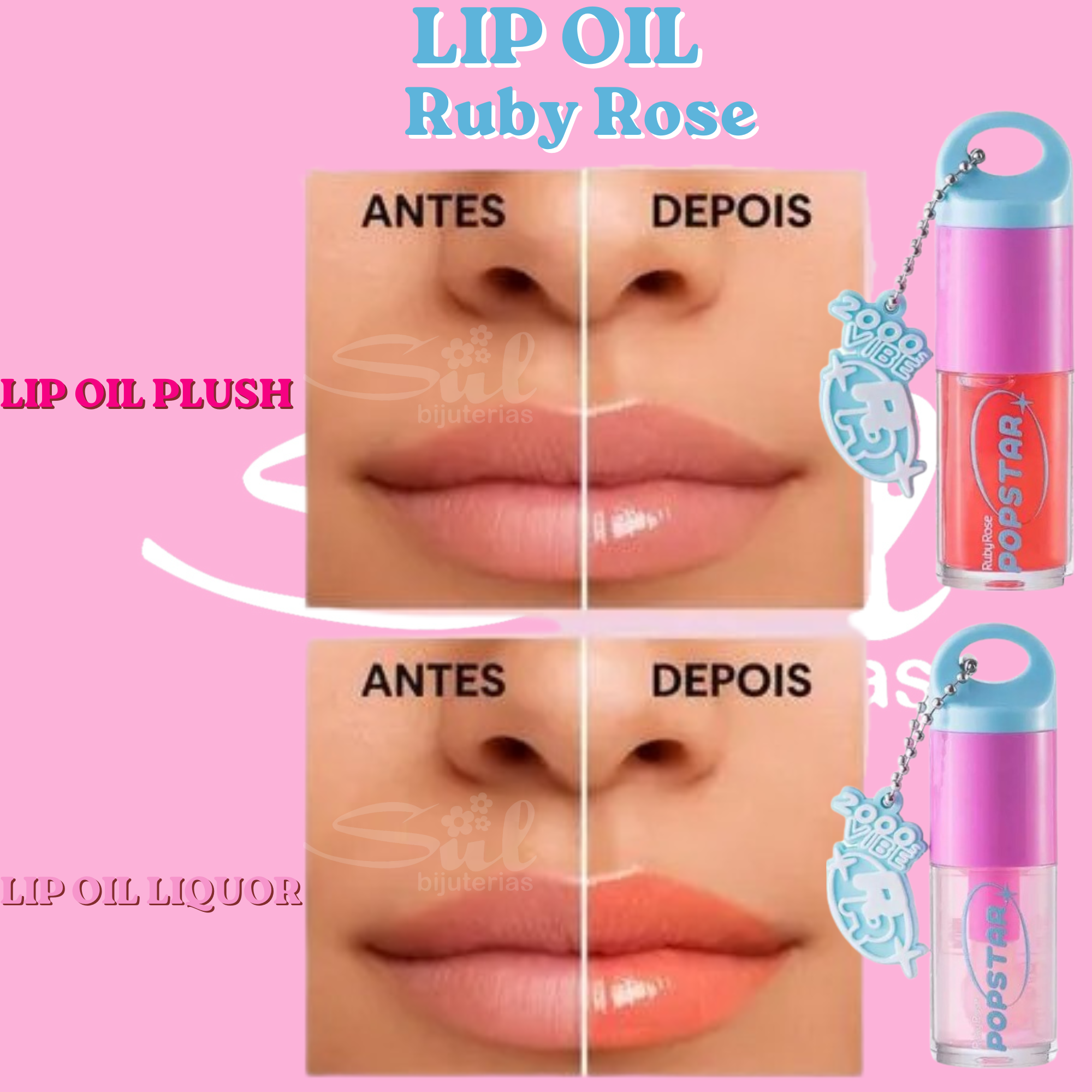 Lip Oil Gloss Labial Ruby Rose Popstar - Brilho Intenso &amp; Vibe 2000s